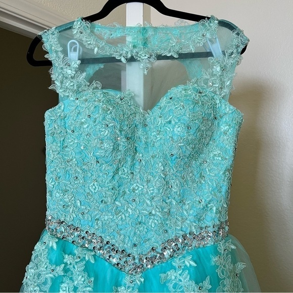 Quinceanera Ball Gown Evening Prom Dress Lace Appliques - Picture 6 of 9